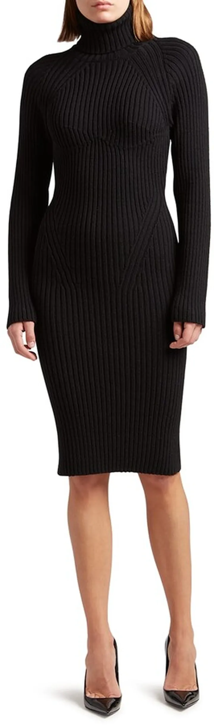 Turtleneck Rib Bustier Midi Dress