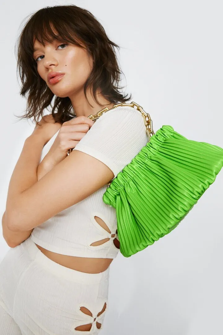 Nasty Gal Womens Ribbed Ruched Chain Strap Bag