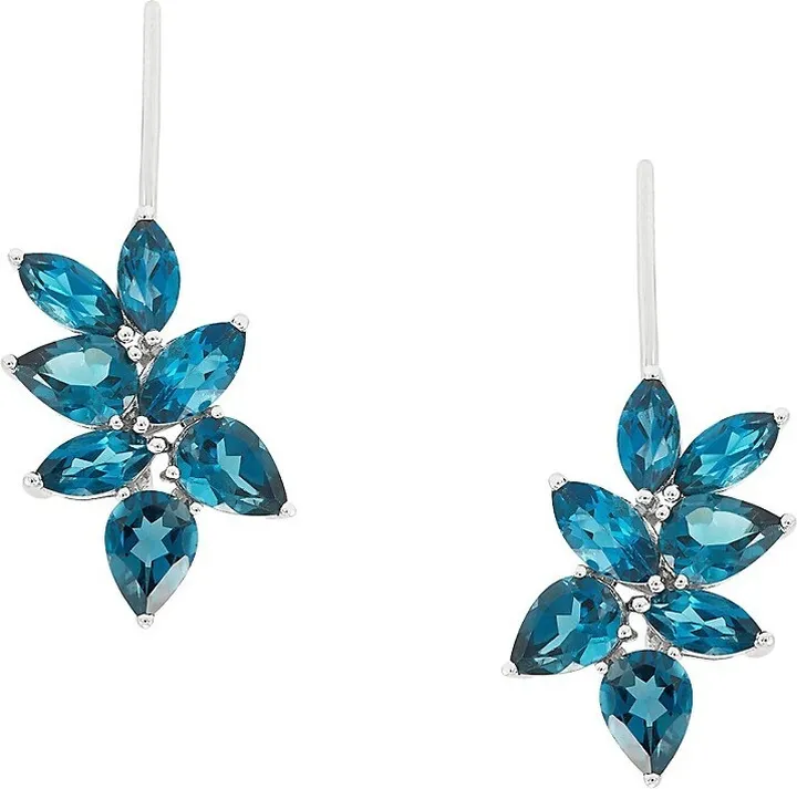 Sterling Silver & London Blue Topaz Leaf Stud Earrings
