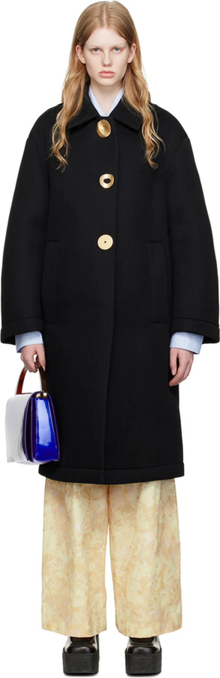 Dries Van Noten Black Button Coat
