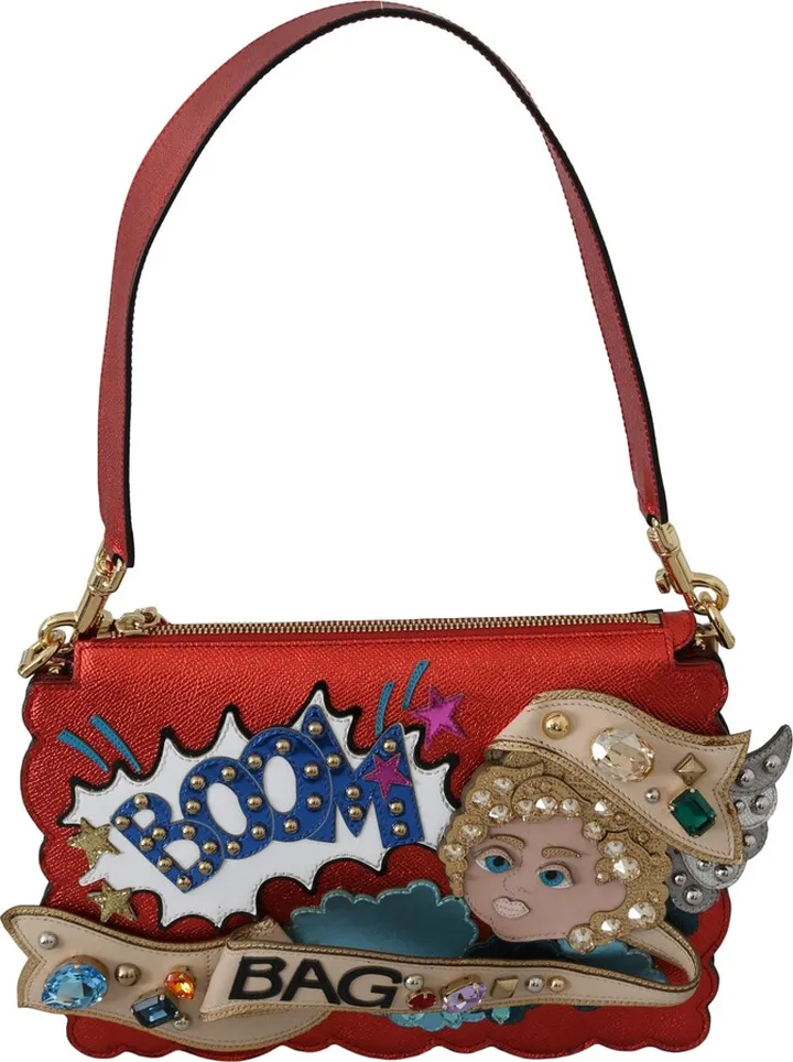 Dolce & Gabbana Leather Crystal Boom Shoulder BOOK Clutch Women's Purse