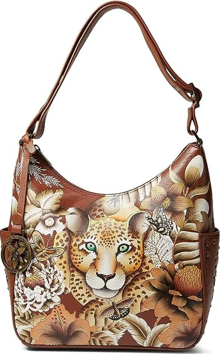 Anuschka 433 Classic Hobo With Studded Side Pockets (Cleopatra's Leopard Tan) Handbags