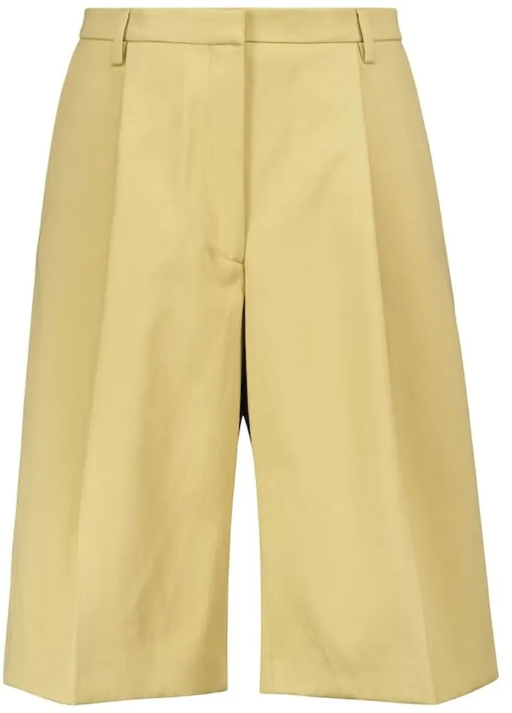 Wide-leg pleated cotton shorts