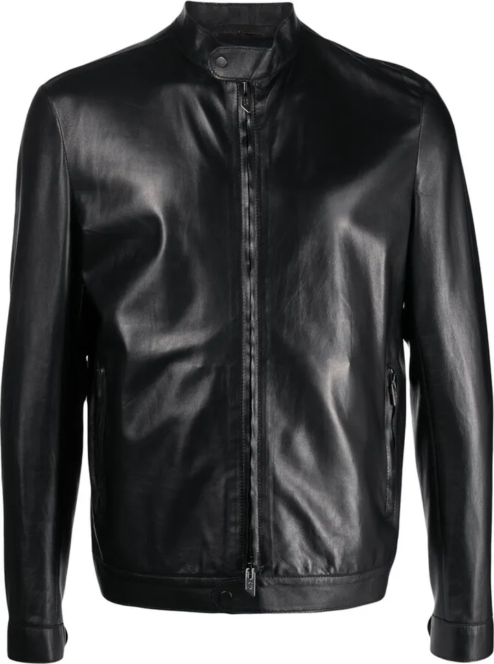 Stand-Up Collar Leather Jacket