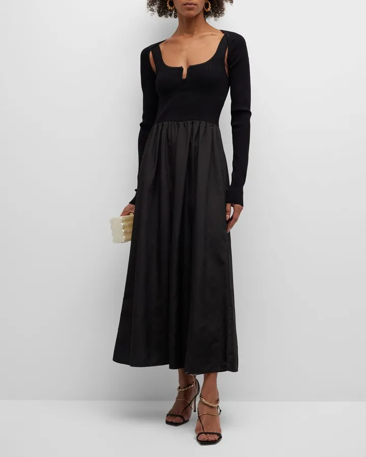 Moon Mixed-Media Maxi Dress with Bolero