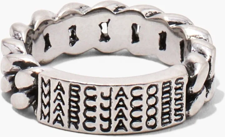The Barcode Monogram Id Chain Ring - Aged Silver