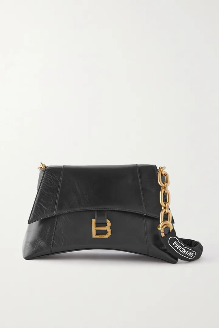 Balenciaga - Downtown Small Crinkled-leather Shoulder Bag - Black