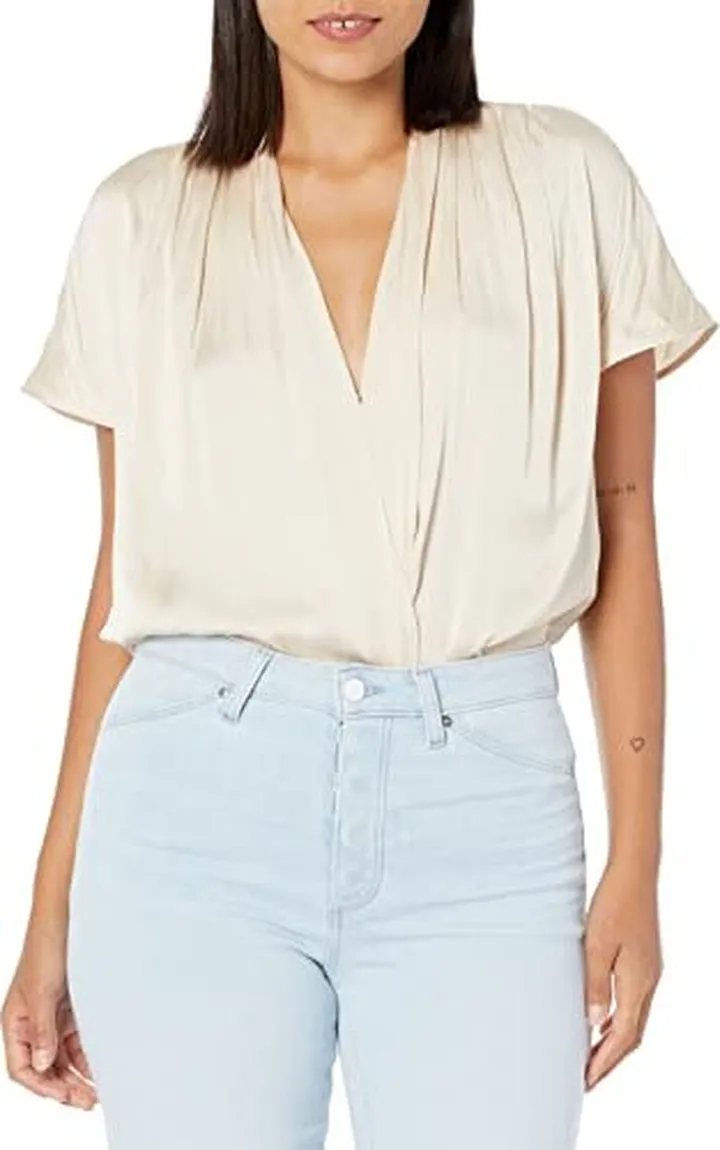 PAIGE womens Dijon Bodysuit Dolman Sleeve Thong Bodysuit Faux Wrap in Ecru Blouse