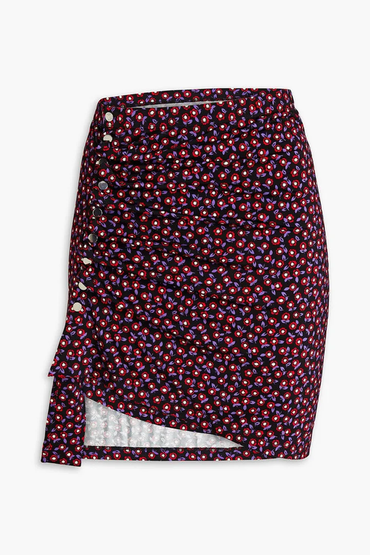 Ruched floral-print stretch-jersey mini skirt