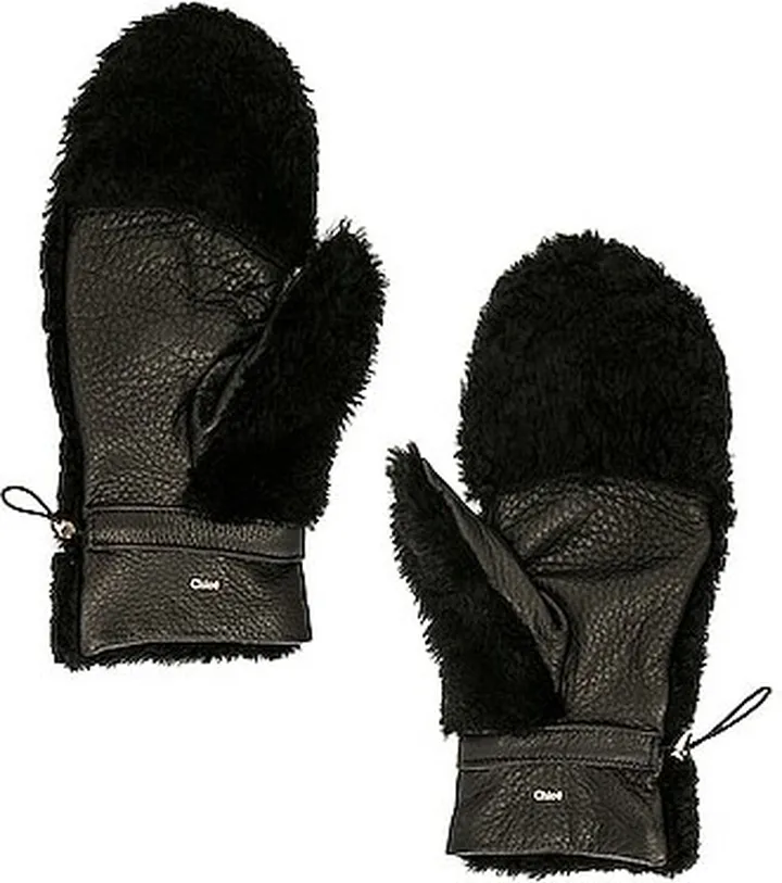 Chloe Shearling Mittens in Black