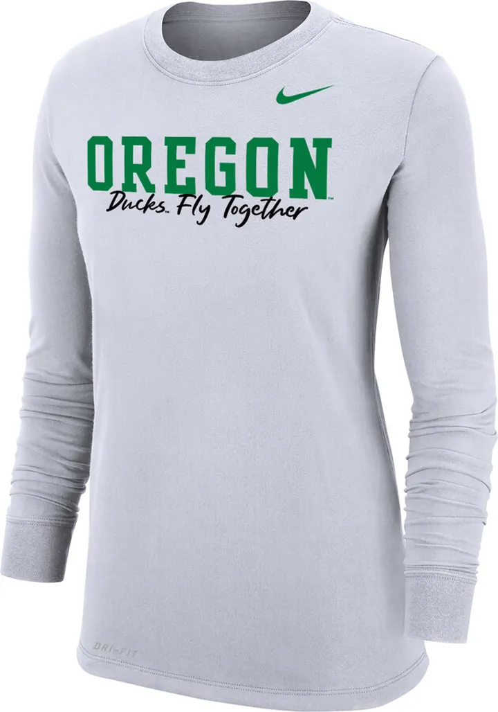 Nike Women's College Dri-FIT Mantra 365 (Oregon) Long-Sleeve T-Shirt in White