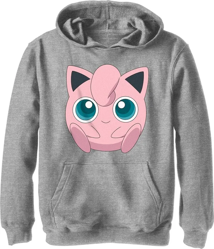 Boy's Pokemon Cute Jigglypuff Pull Over Hoodie - Athletic Heather - X Large