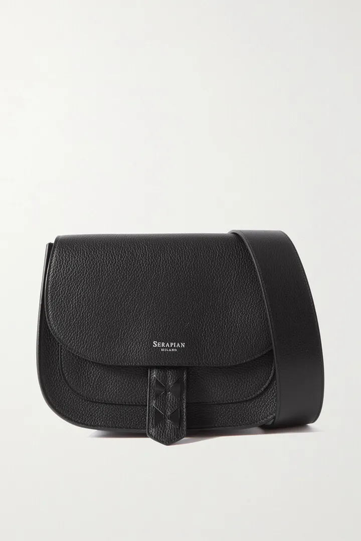 Serapian - Luna Textured-leather Shoulder Bag - Black