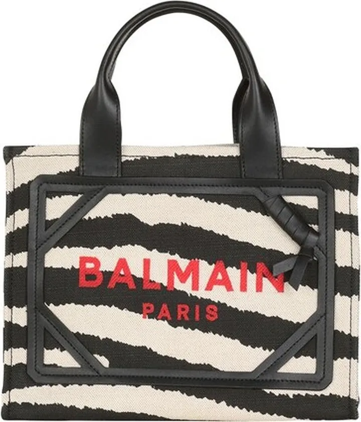 B-Army small zebra print canvas shopping bag with leather inserts