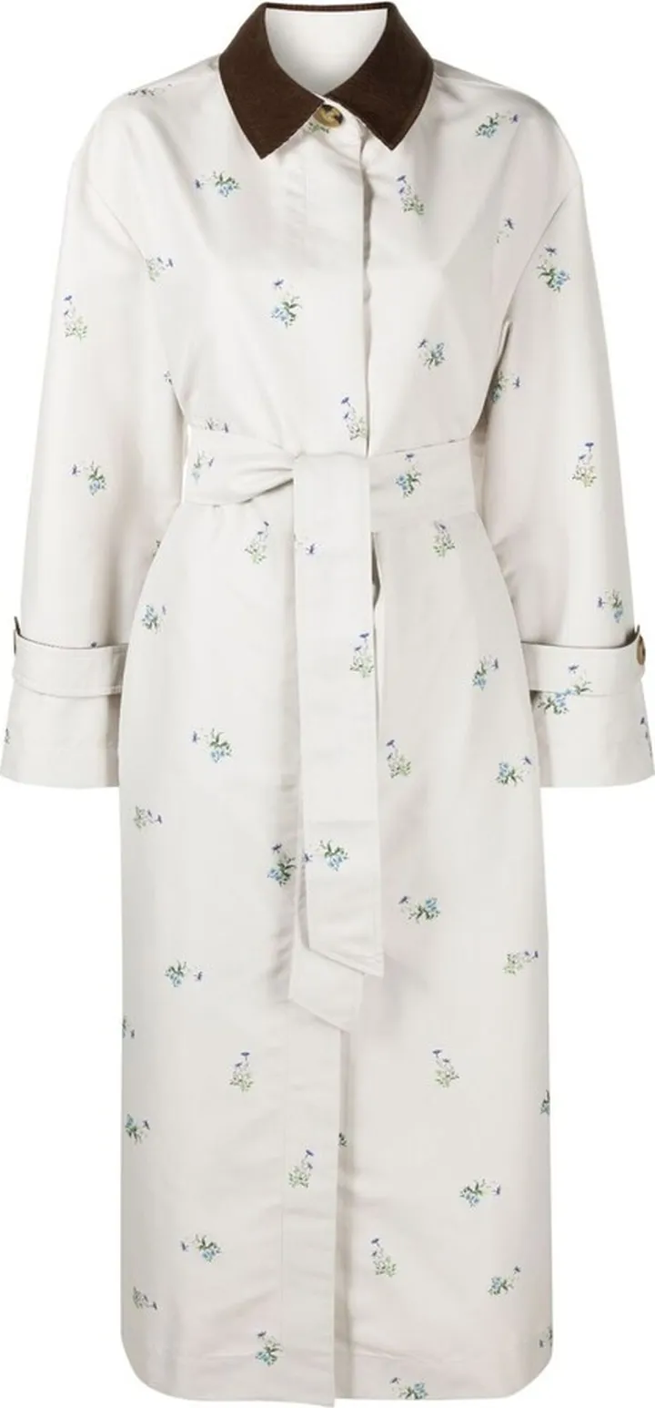 Neutral Yason Floral Print Trench Coat