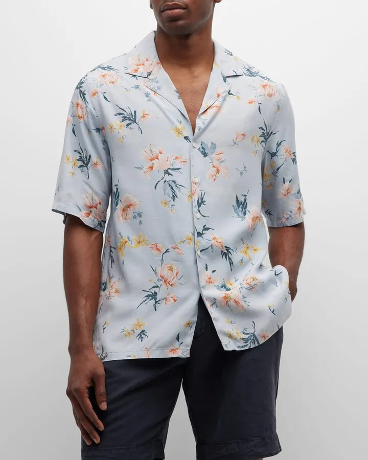 Men's Eren Flower-Print Camp Shirt