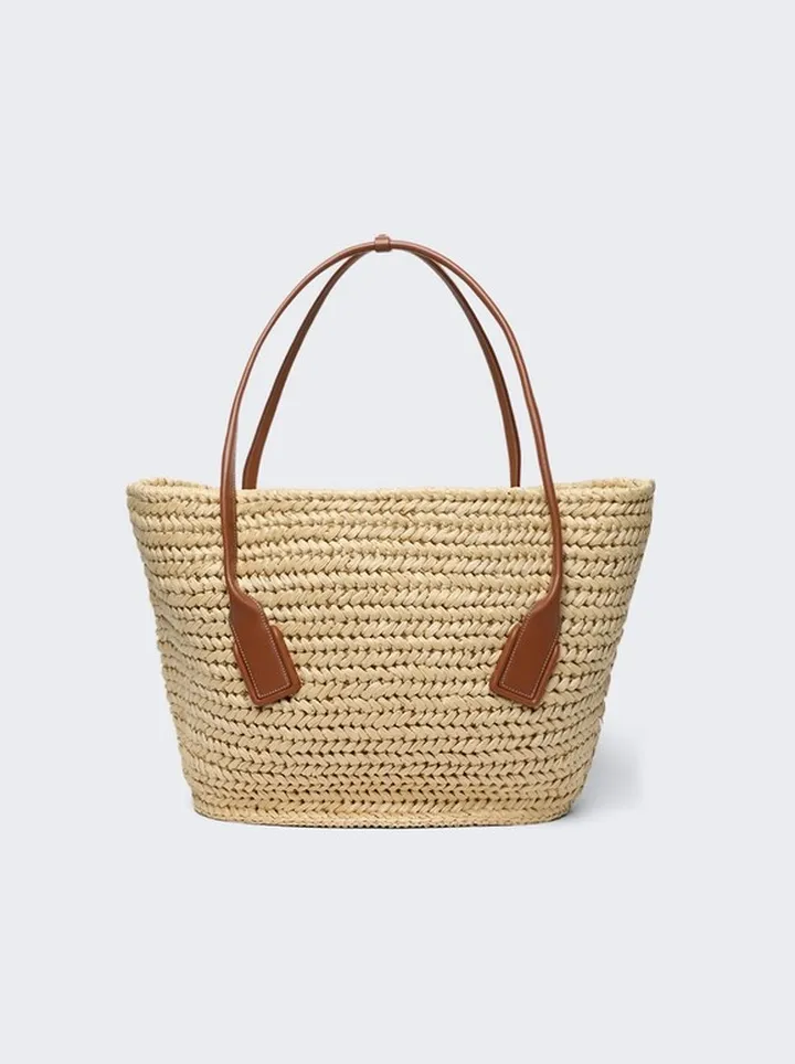 Crochet Raffia Tote Bag Natural Wood