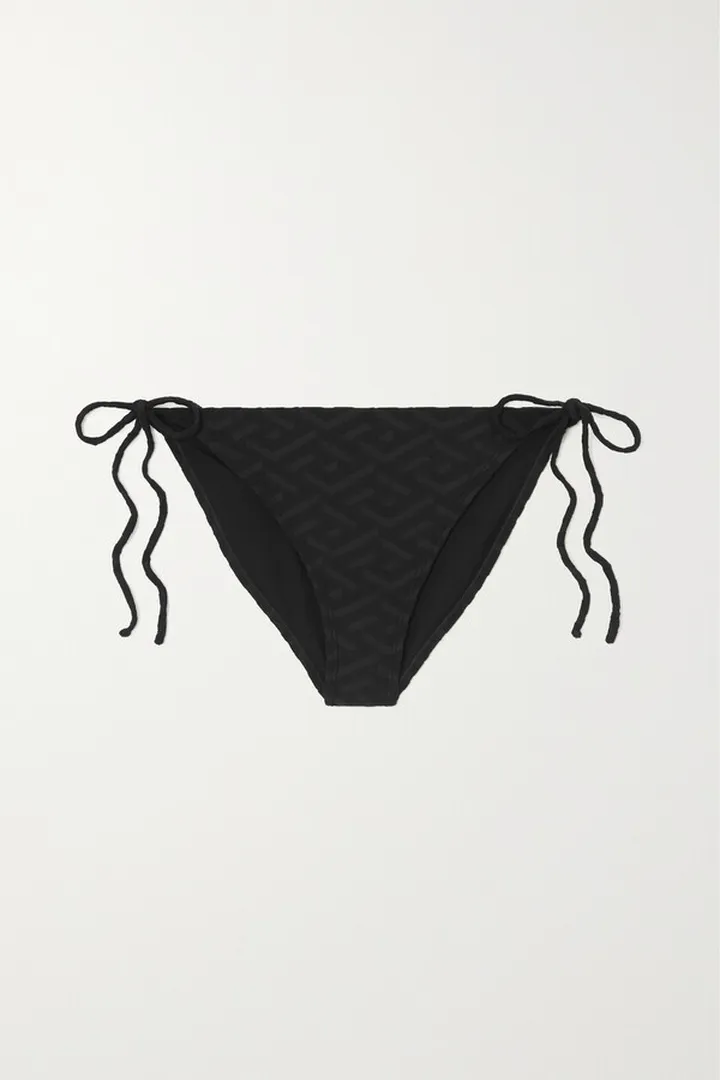 Versace - La Greca Stretch-terry Jacquard Bikini Bottoms - Black