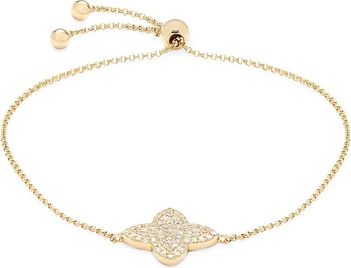 14k Yellow Gold & 0.27 TCW Diamond Clover Bolo Bracelet