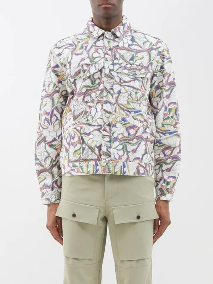 Logo-embroidered Floral-print Denim Jacket