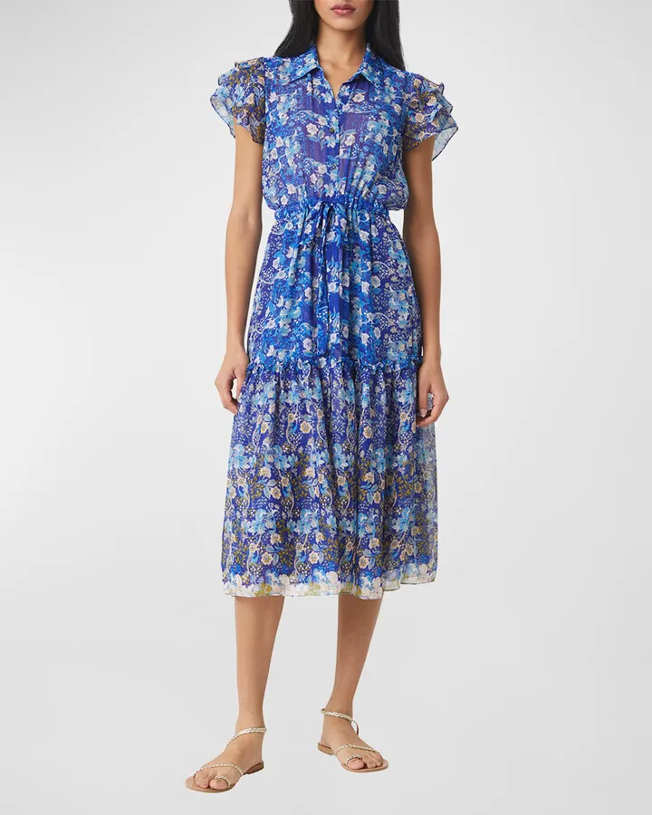 Viola Floral Chiffon Metallic Midi Shirtdress