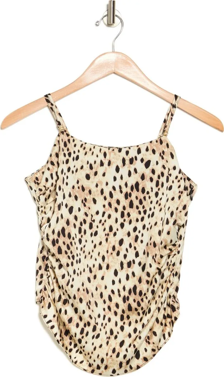 Leopard Print Ruched Satin Camisole