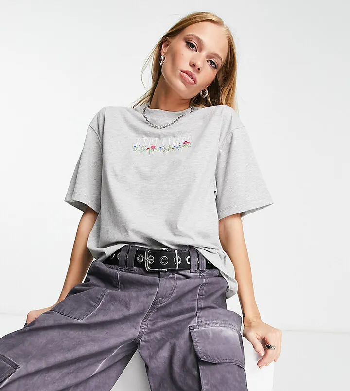 Reclaimed Vintage embroidered t-shirt in gray heather