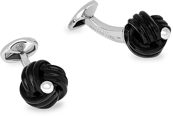 Onyx & Sterling Silver Knot Cufflinks
