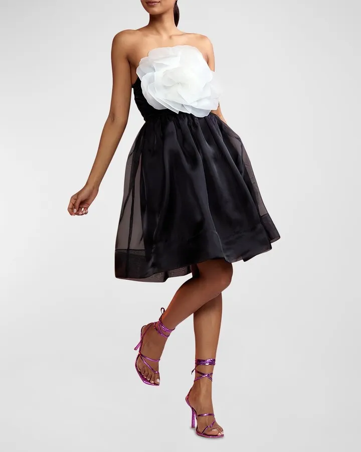 Strapless Flower Organza Mini Dress
