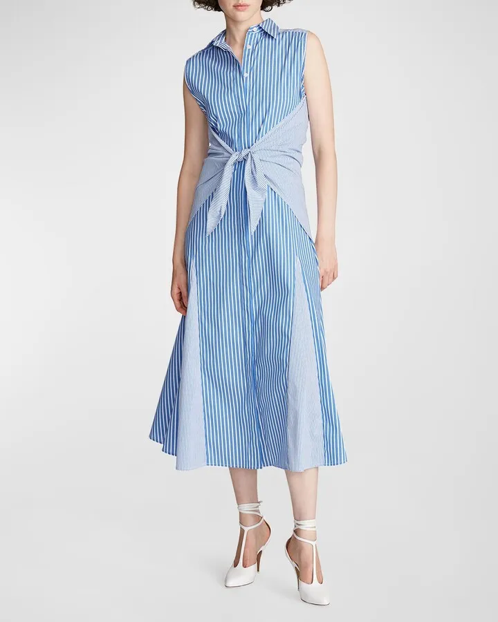 Cari Striped Tie-Front Sleeveless Shirtdress