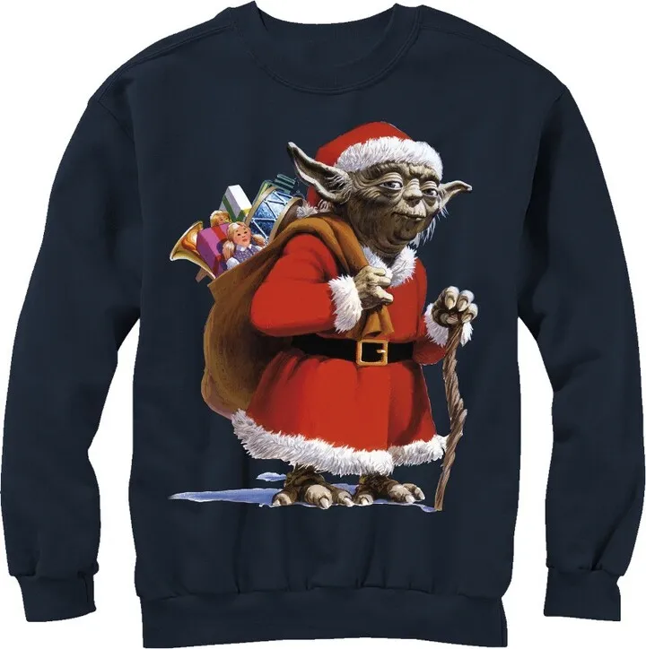 Men's Star Wars Christmas Santa Yoda Sweatshirt - Navy Blue - 2X Large