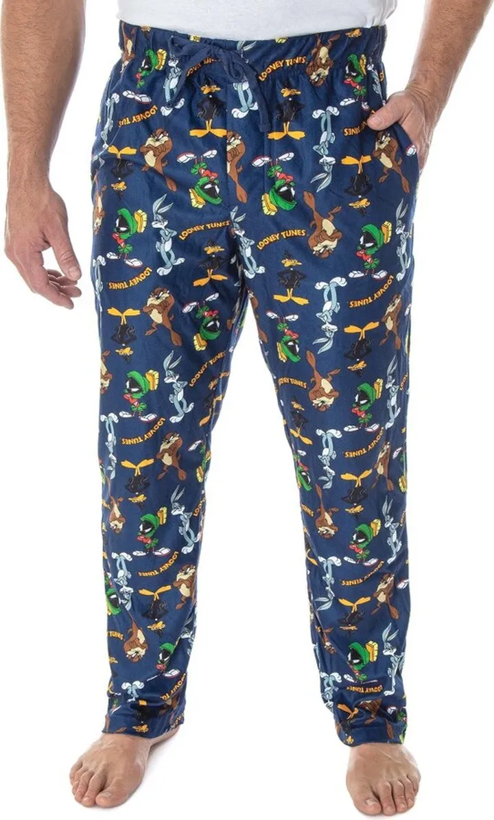 Looney Tunes Men's Daffy Duck Bugs Bunny Taz Marvin Martian Pajama Pants (LG) Blue