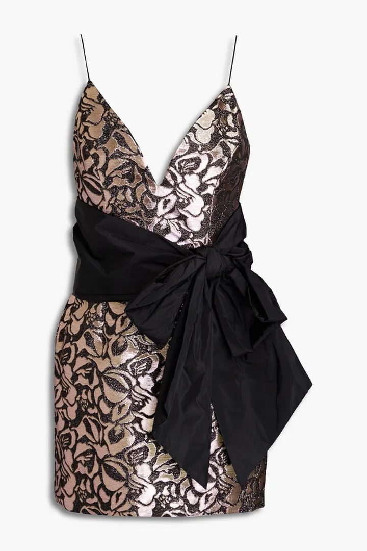 Embellished metallic cotton-blend jacquard mini dress