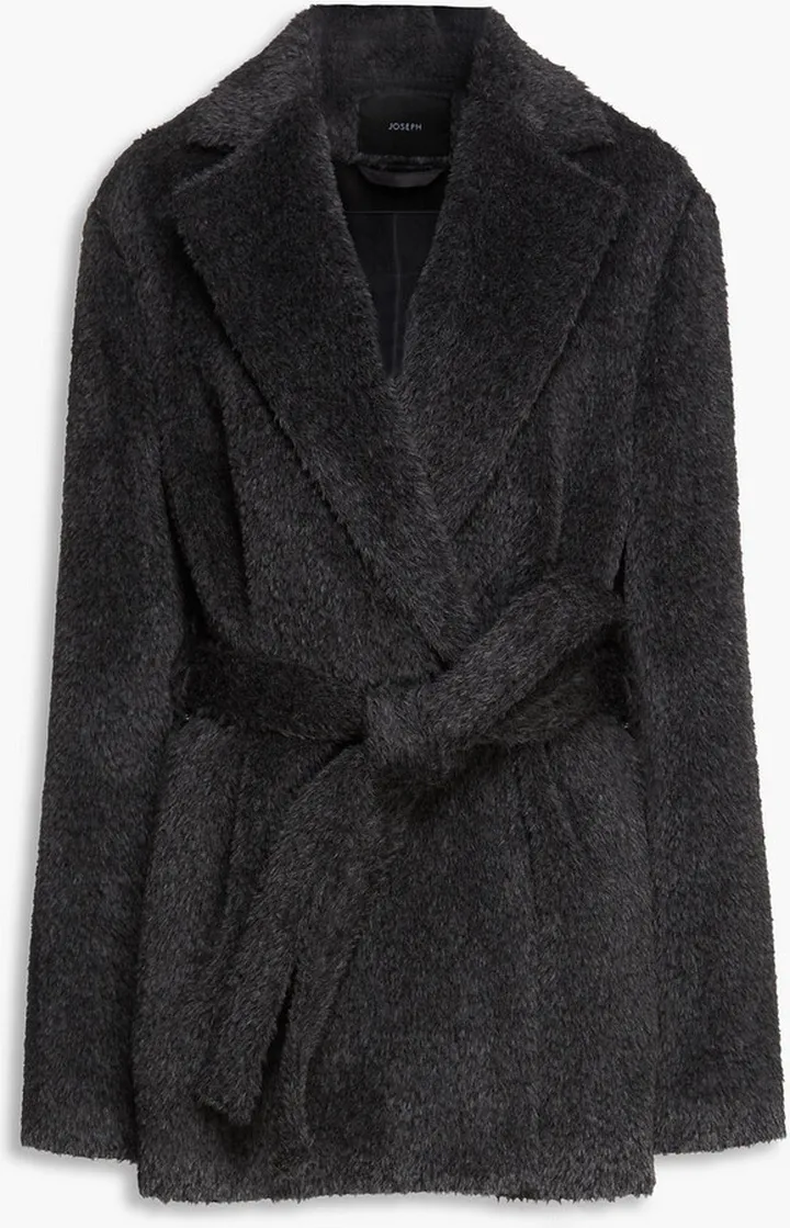 Cenda belted mélange alpaca and wool-blend faux fur coat