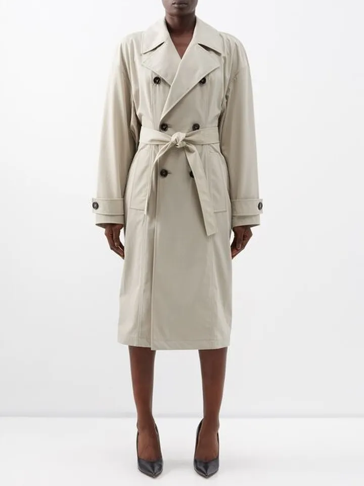 Double-breasted Belted Cotton-blend Trench Coat
