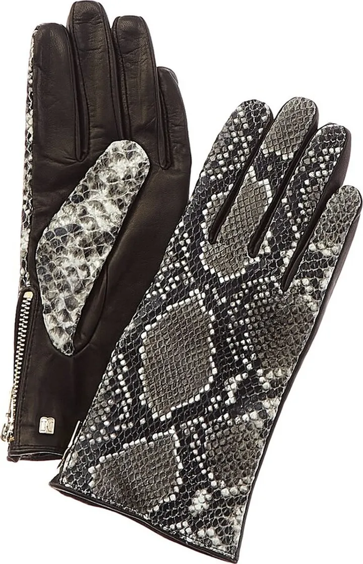 Bruno Magli Cashmere-Lined Snake-Embossed Leather Gloves