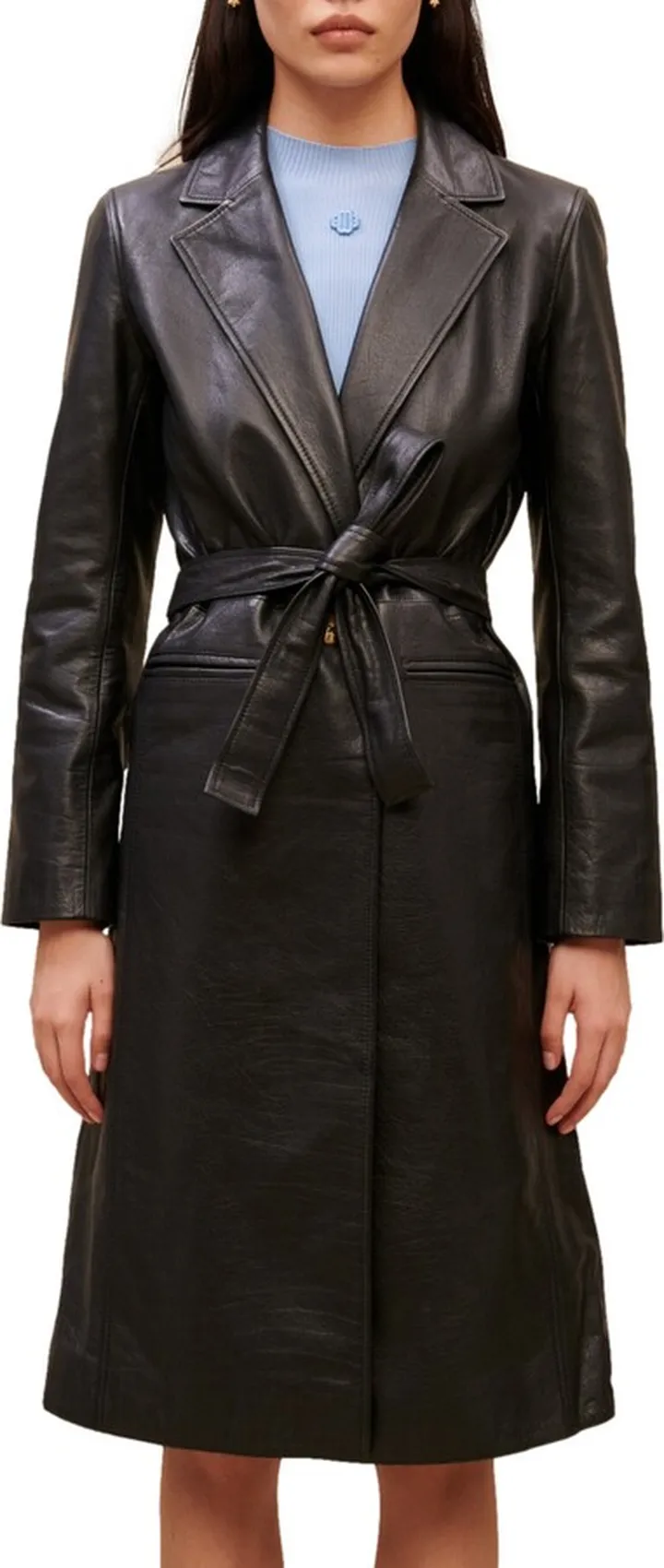 Grenchir Belted Leather Trench Coat