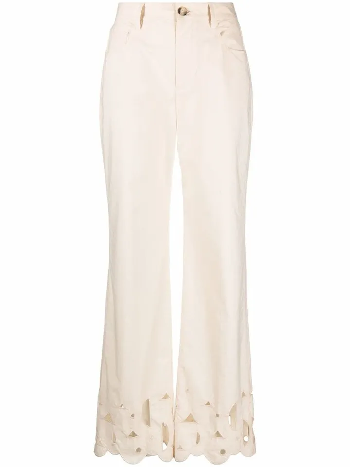 Embroidered Straight-Leg Trousers