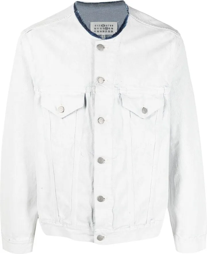 Cracked Collarless Denim Jacket