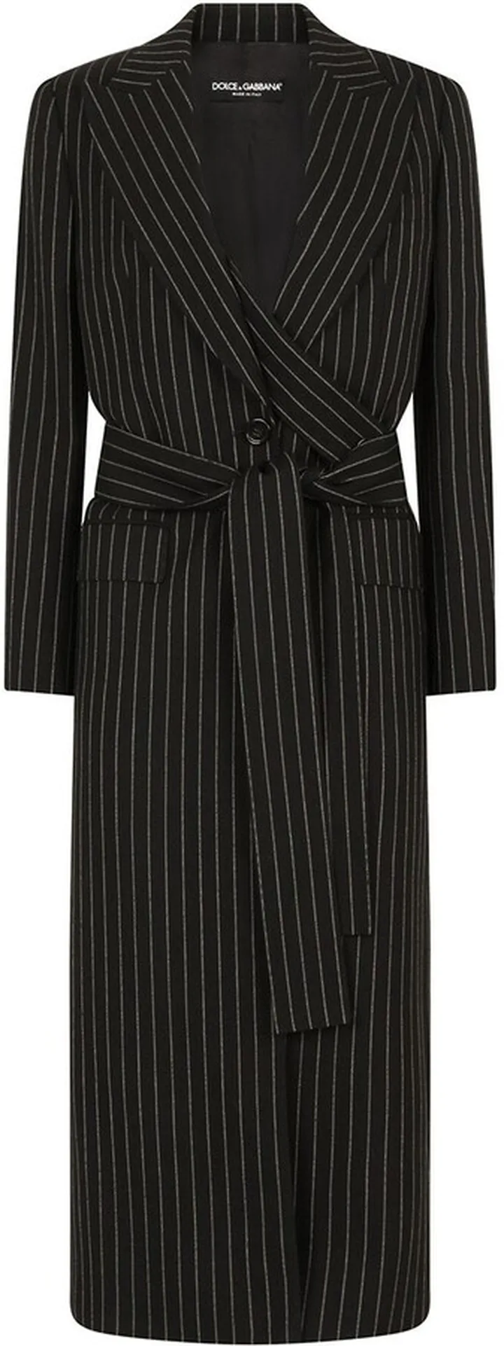 Pinstriped Single-Breasted Belted Coat