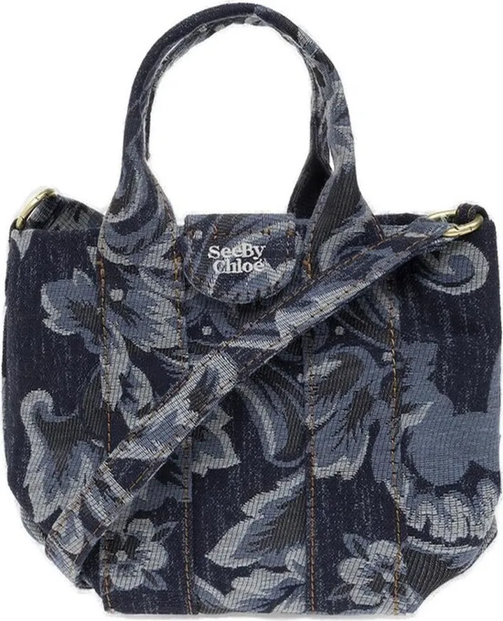 See By Chloé Laetizia Logo Embroidered Denim Tote Bag