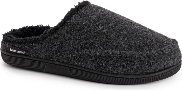 MUK LUKS Men's Faux Wool Clog Slippers-Black S