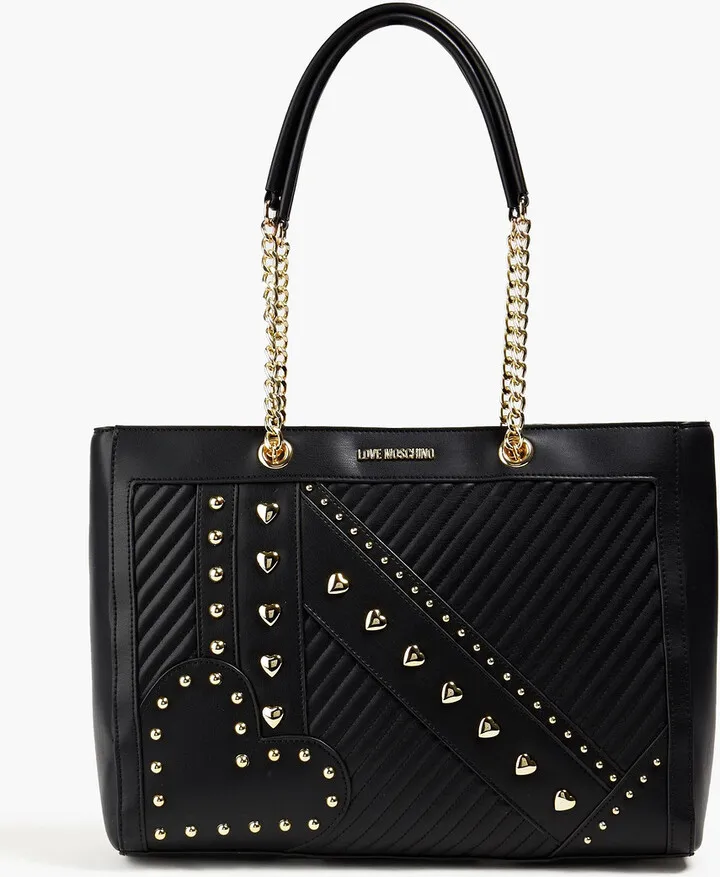 Embellished quilted faux leather tote