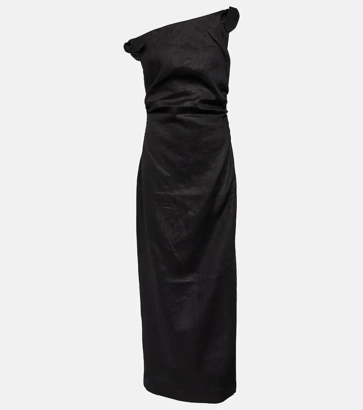 One-shoulder linen maxi dress