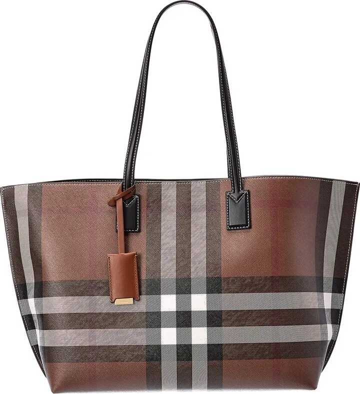 Burberry Check Medium E-Canvas & Leather Tote