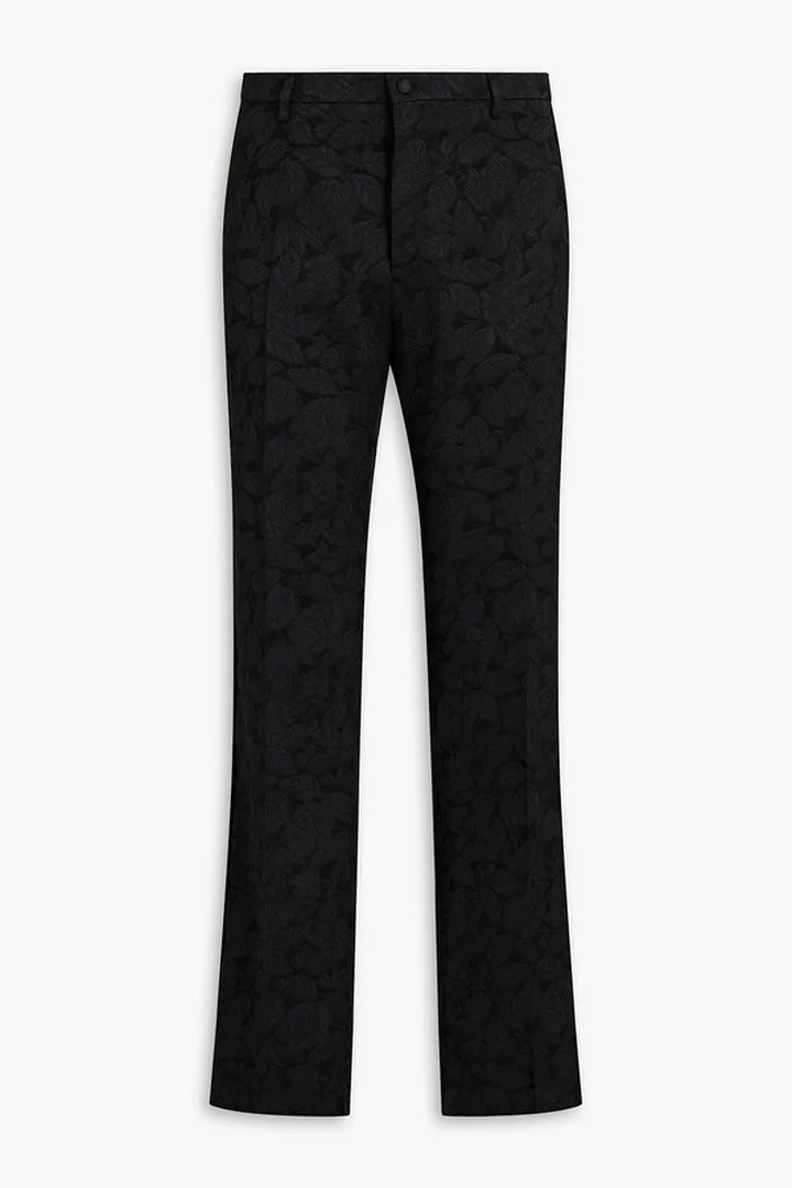 Floral-jacquard pants