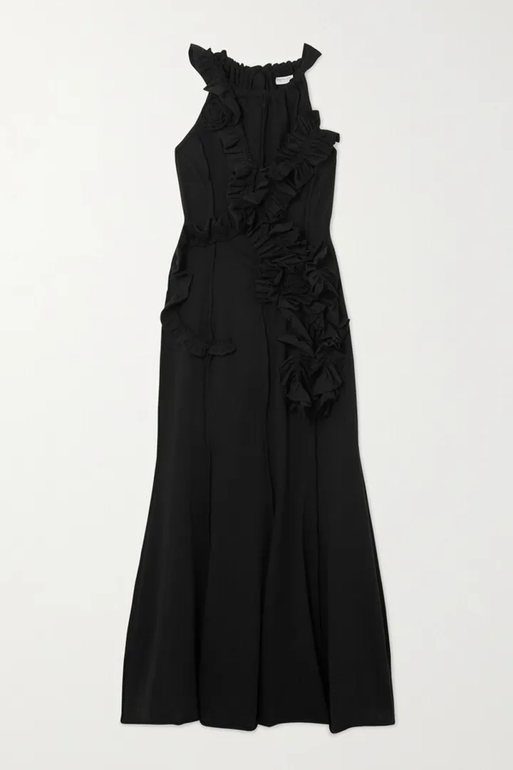 Dries Van Noten - Ruffled Open-back Cotton-jersey Maxi Dress - Black