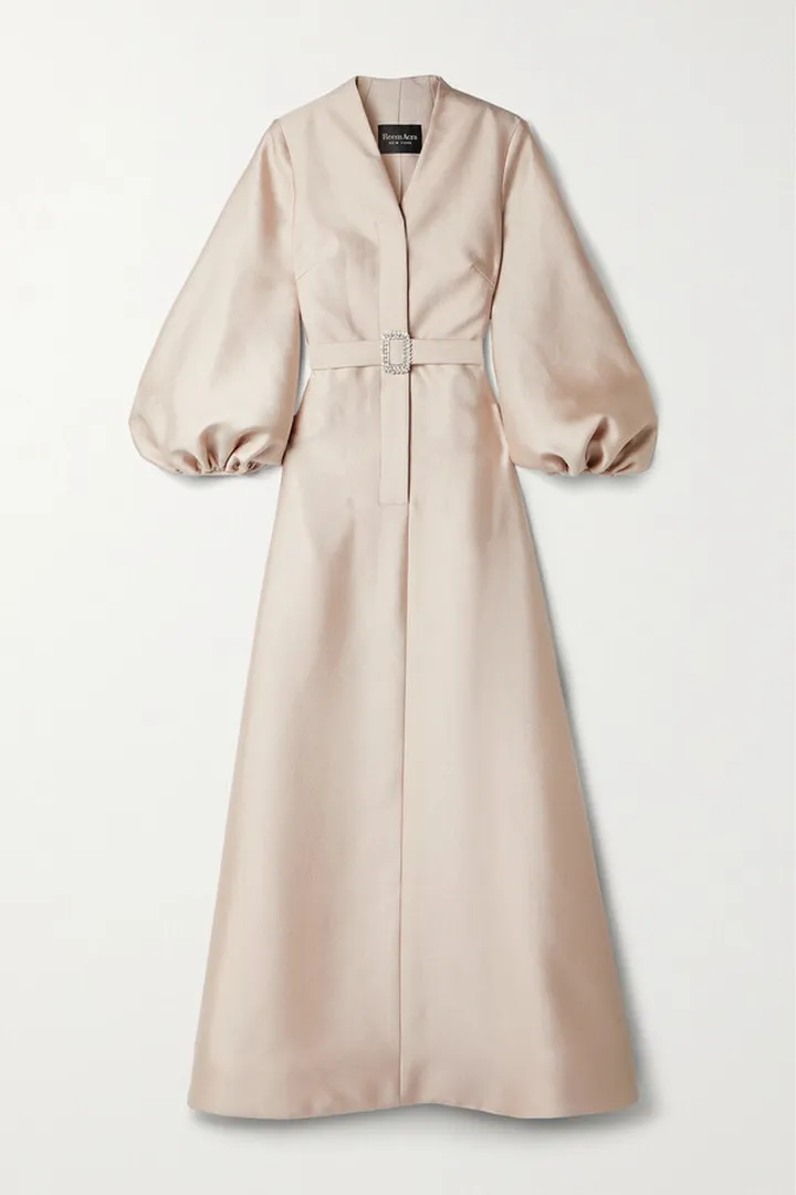 Reem Acra - Belted Crystal-embellished Mikado-piqué Gown - Gold