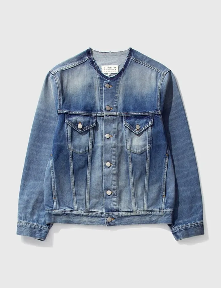 Cropped Collarless Denim Jacket