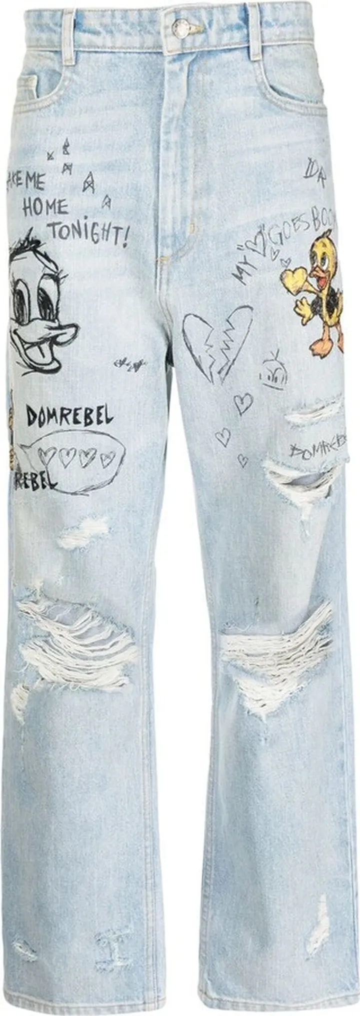 Duck distressed straight-leg jeans